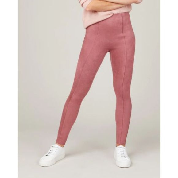 Spanx 20322Q Women's Sz M Rich Rose Pink Faux Suede High Waisted Leggings - Picture 1 of 11